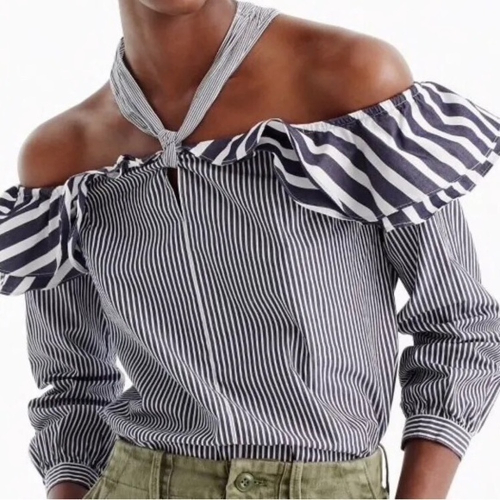 ❤️FINAL SALE❤️ NWT J. Crew Striped Off-The-Shoulder Tie-Neck Top Size 2T